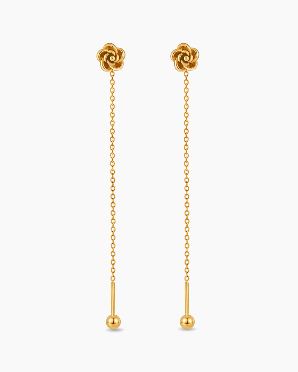 Blooming Rose Flower Threader Waterproof Gold Earrings