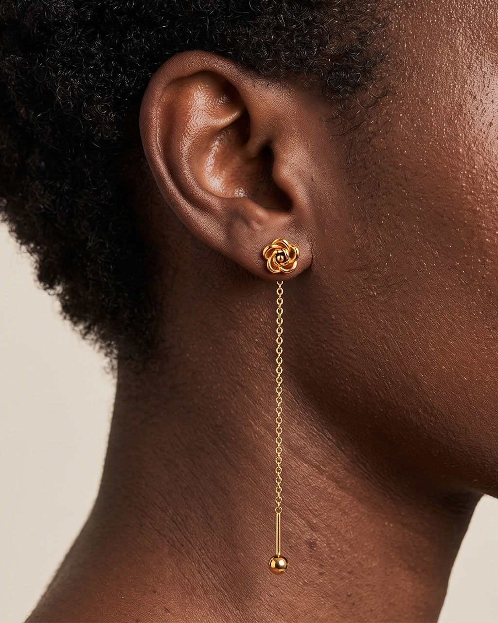 Blooming Rose Flower Threader Waterproof Gold Earrings