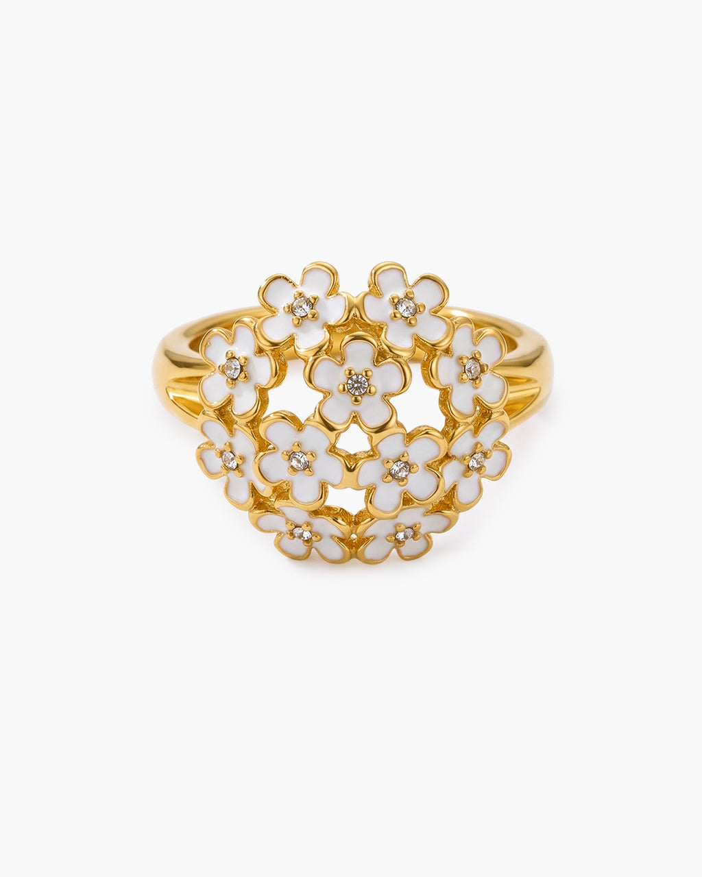 Boho Chic Enamel Floral Bouquet Waterproof Gold Ring