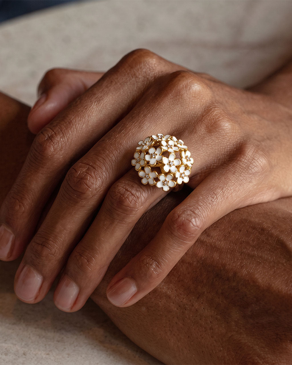 Boho Chic Enamel Floral Bouquet Waterproof Gold Ring