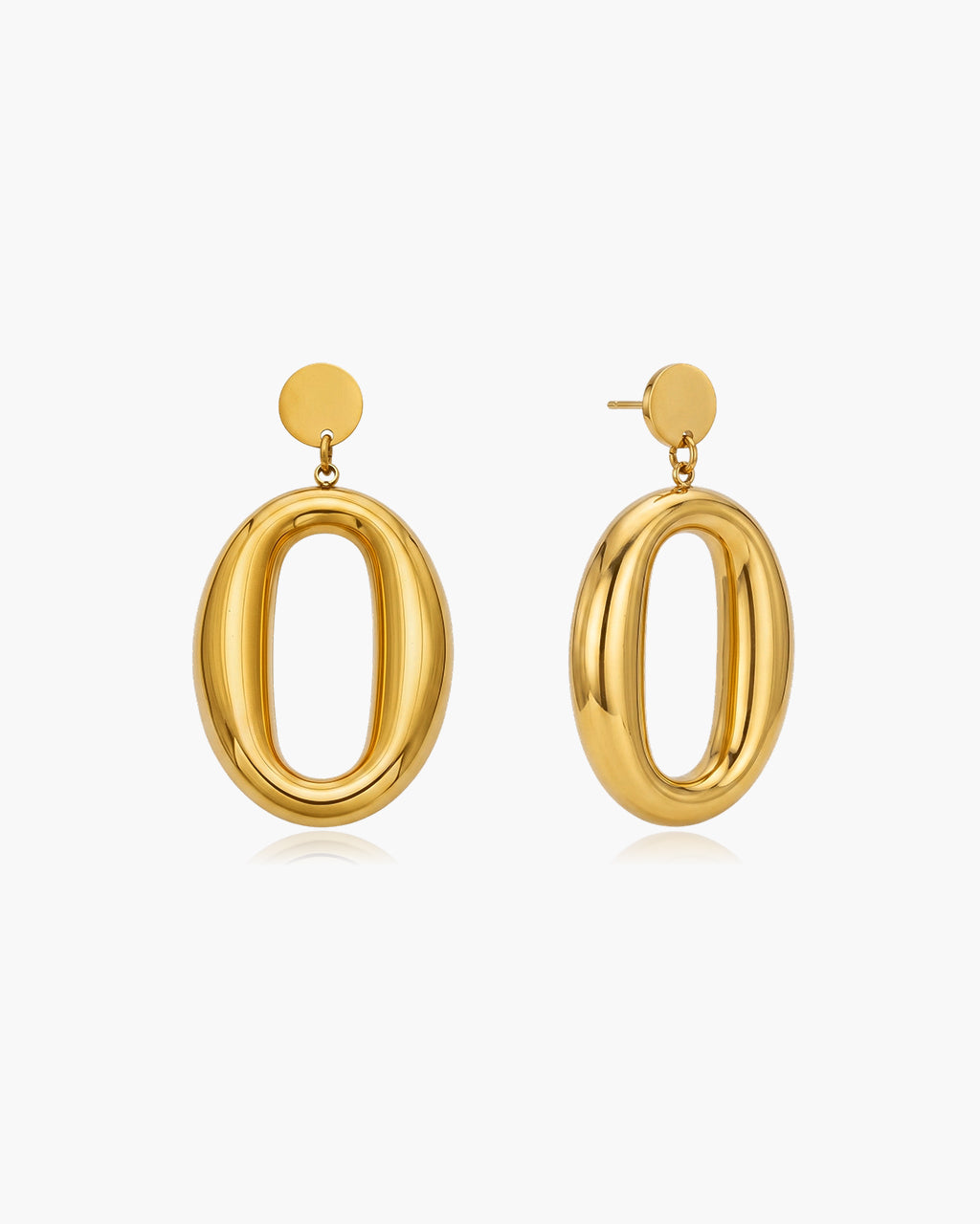 Bold Open Oval Drop Stud Waterproof Gold Earrings