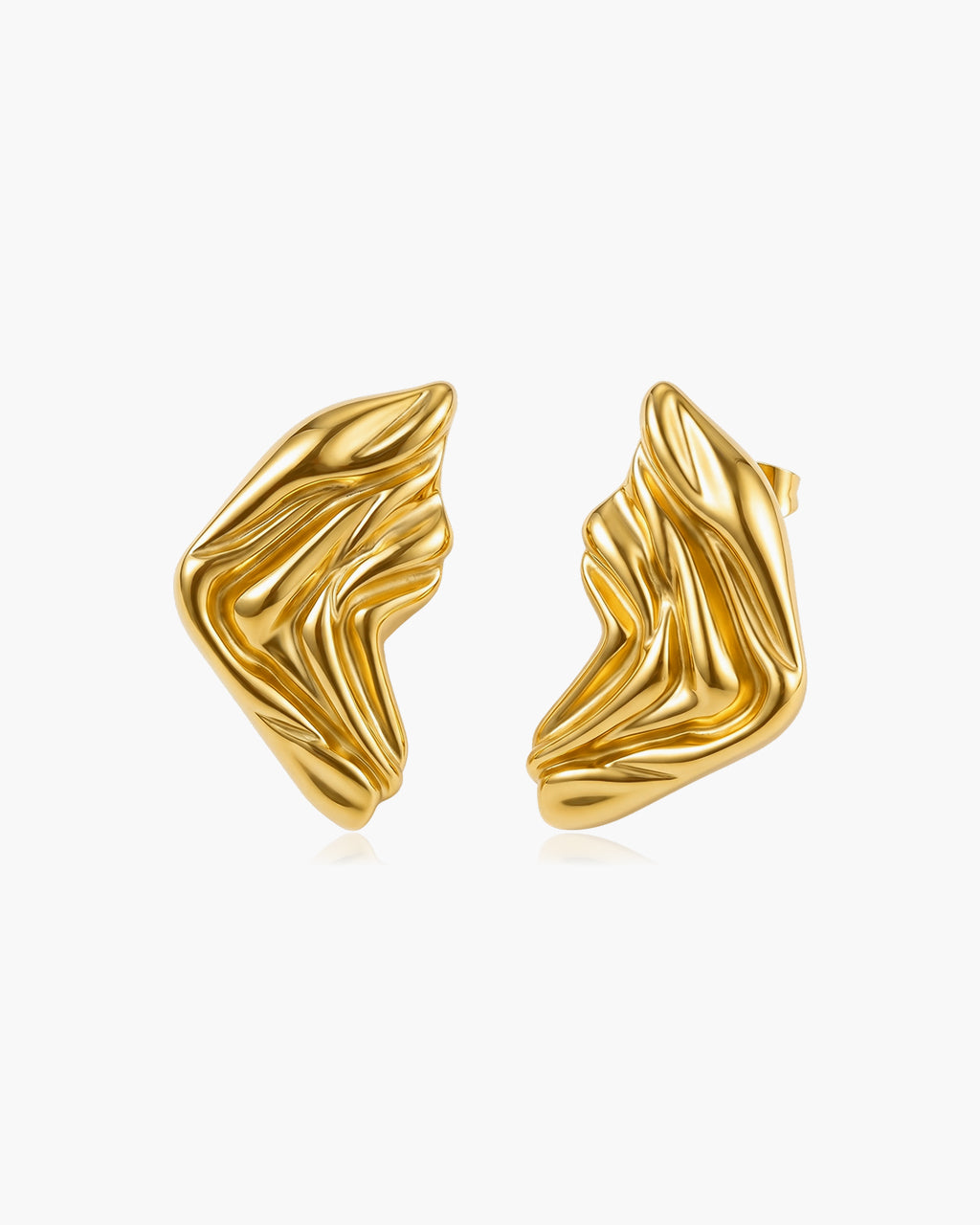 Bold Tie Wave Statement Stud Waterproof Gold Earrings