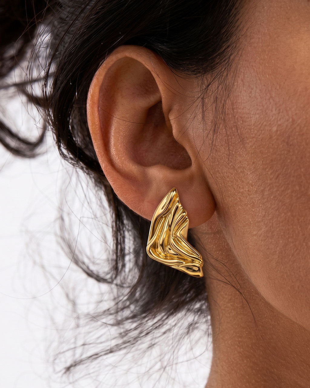 Bold Tie Wave Statement Stud Waterproof Gold Earrings