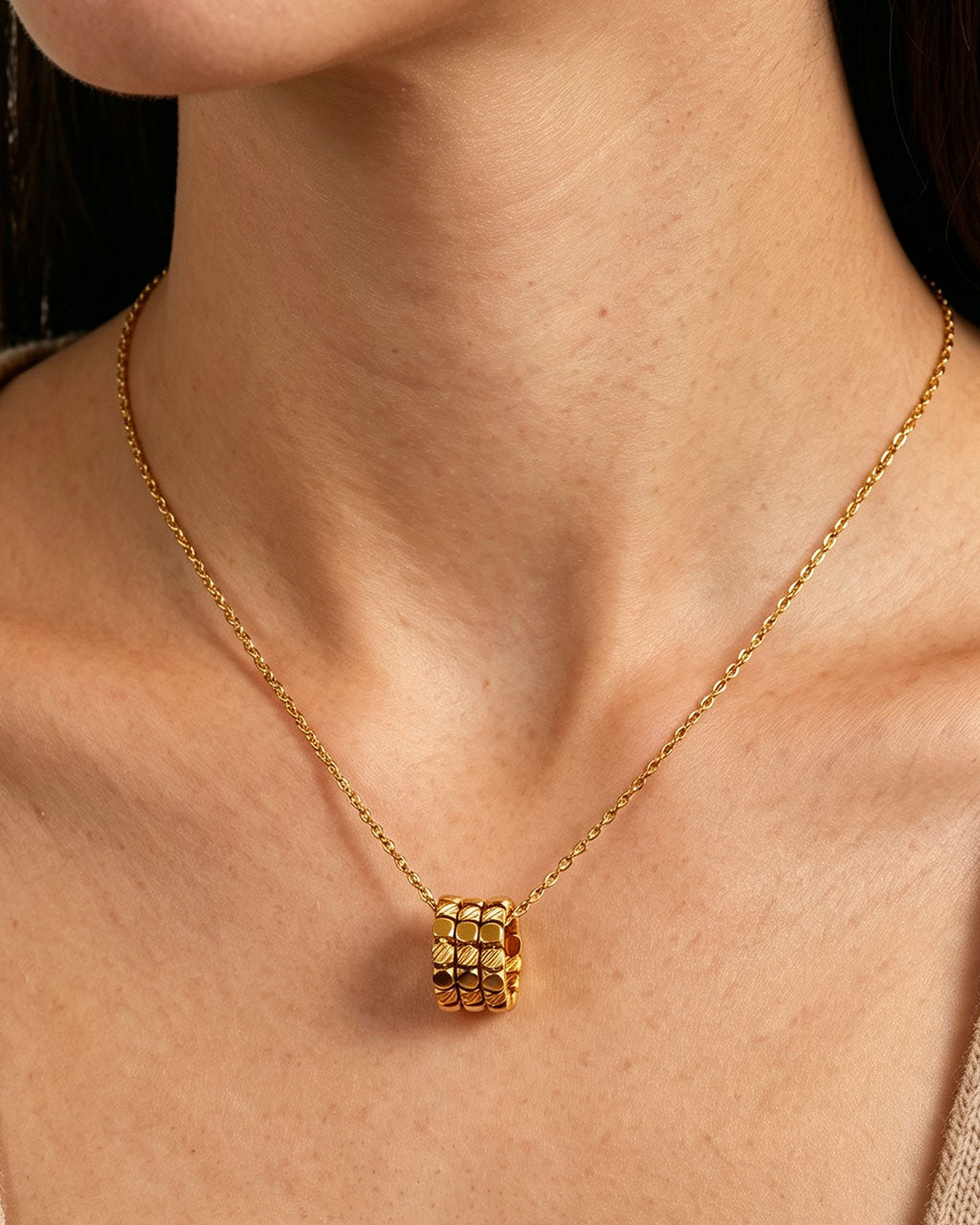 Bold Triple Row Bead Circle Waterproof Gold Necklace
