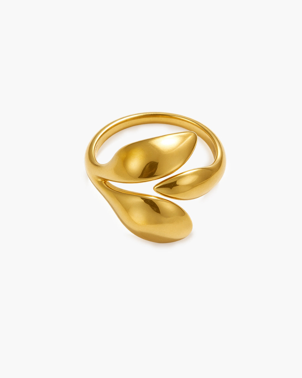 Botanical Chunky Wrap Leaf Open Waterproof Gold Ring