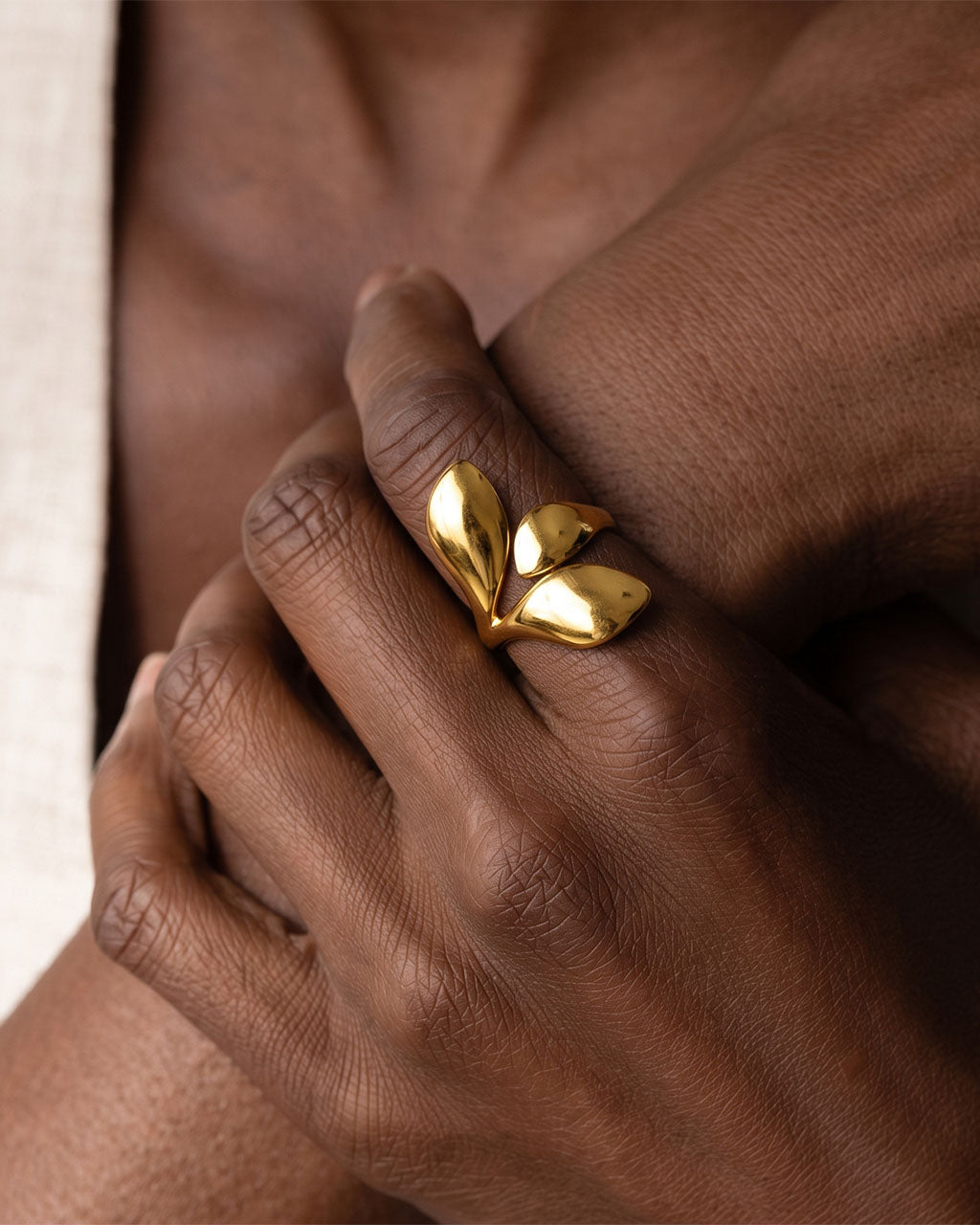 Botanical Chunky Wrap Leaf Open Waterproof Gold Ring