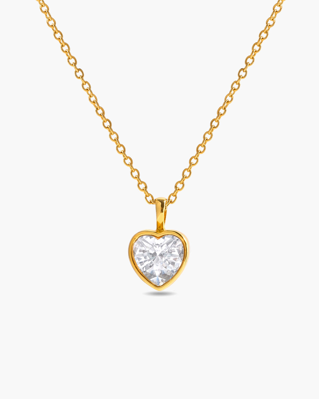 Brilliant Heart Solitaire Drop Waterproof Gold Necklace