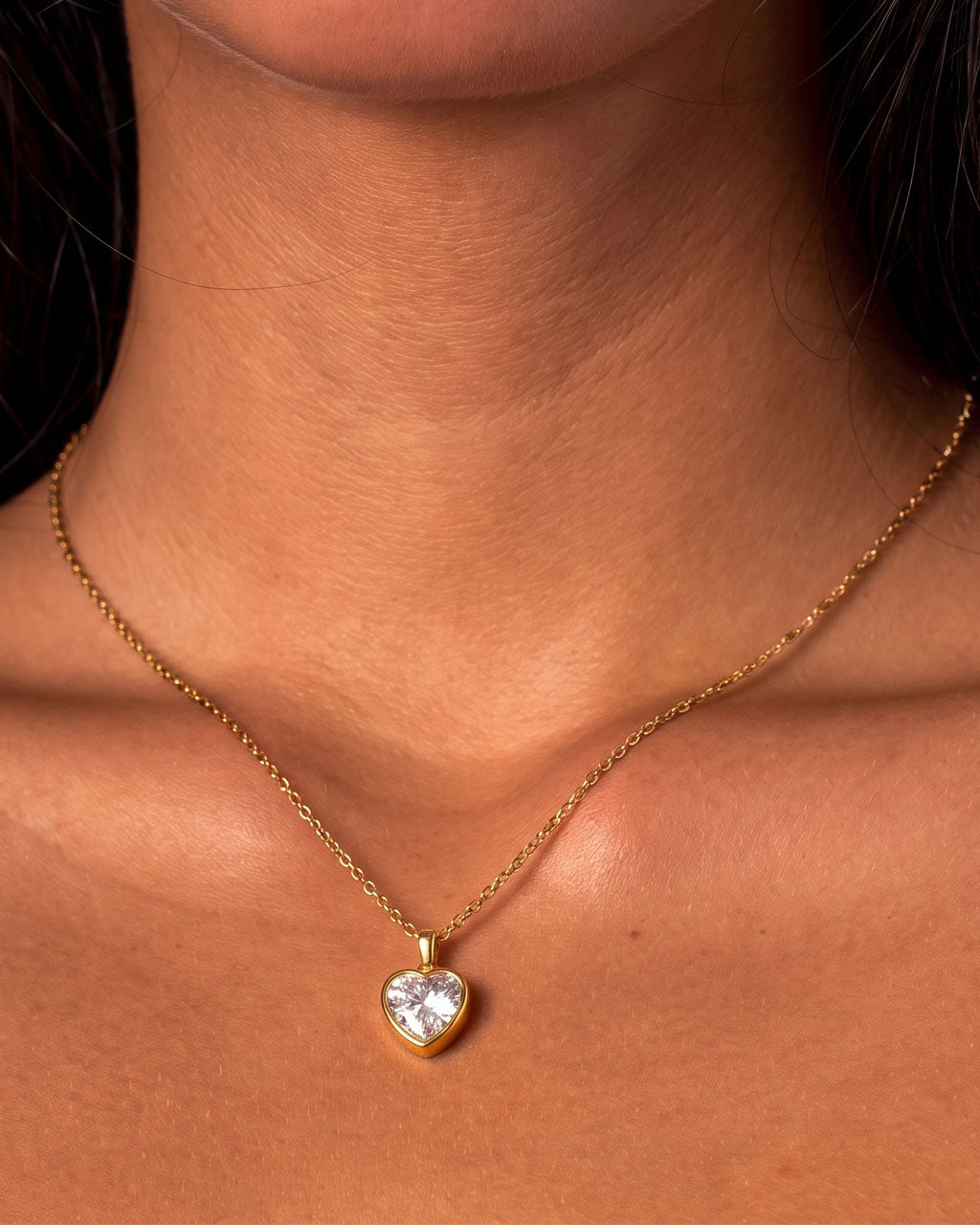 Brilliant Heart Solitaire Drop Waterproof Gold Necklace
