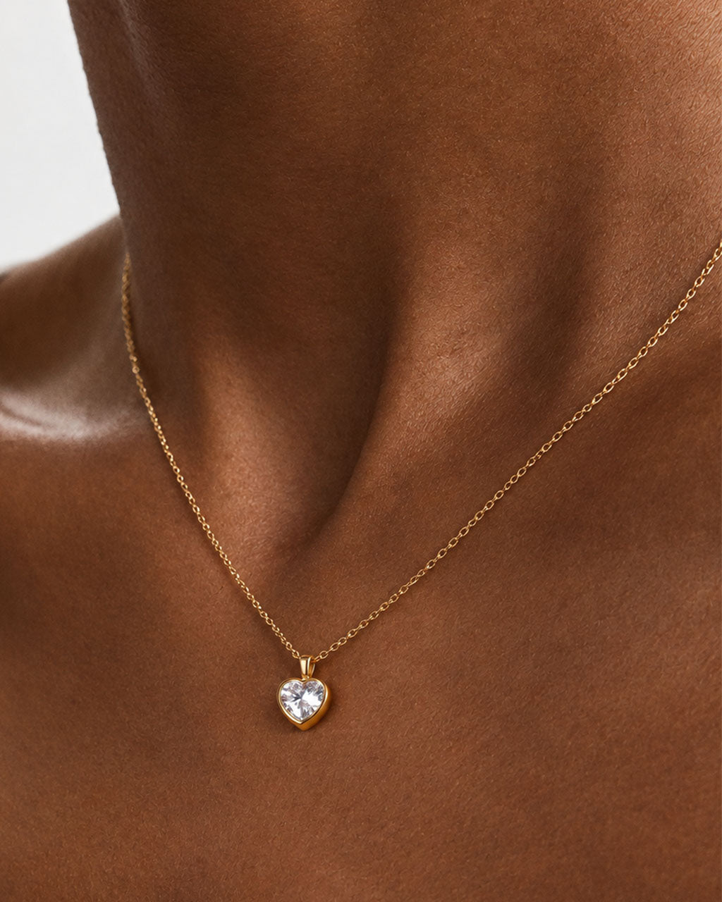 Brilliant Heart Solitaire Drop Waterproof Gold Necklace