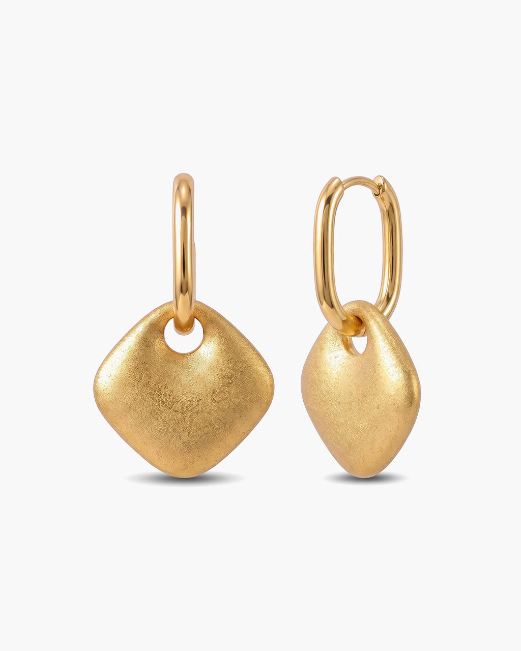 Brushed Square Drop Statement Waterproof Gold Earrings