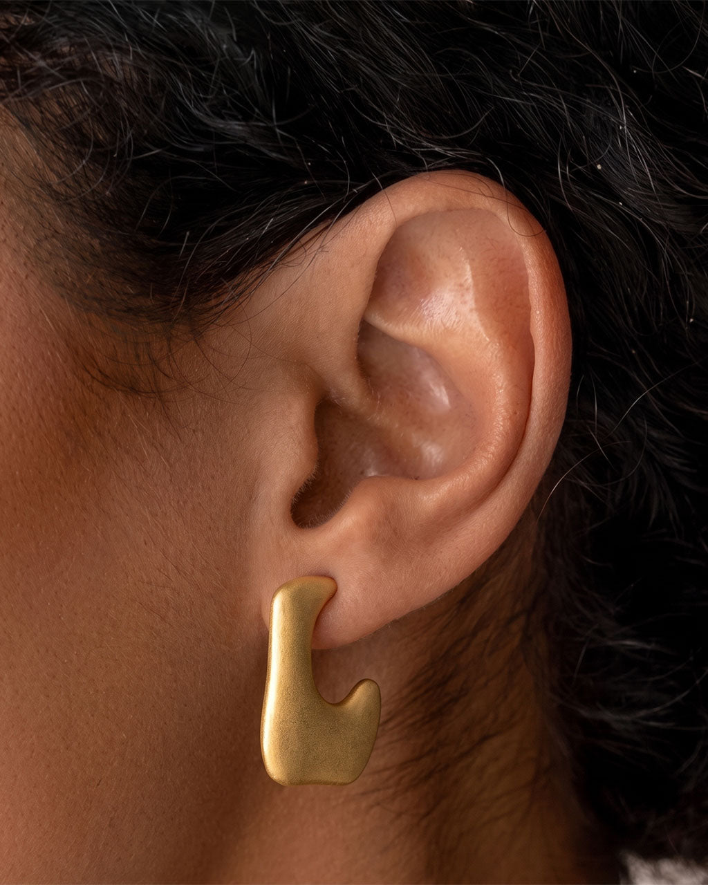 Brushed Square Hoop Statement Waterproof Gold Earrings