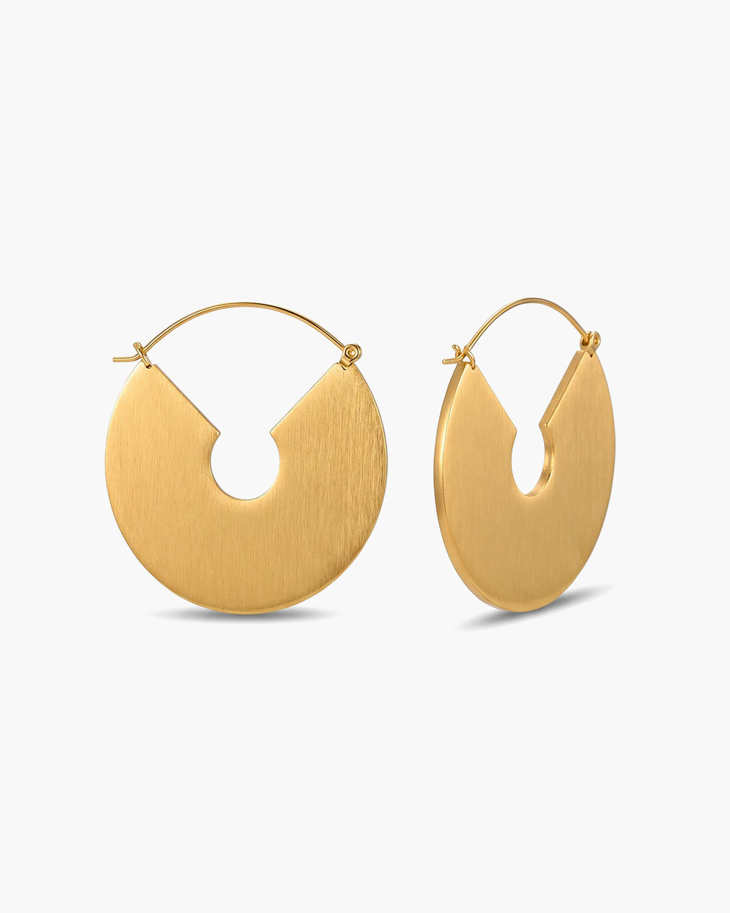 Brushed Fan Statement Hoop Waterproof Gold Earrings
