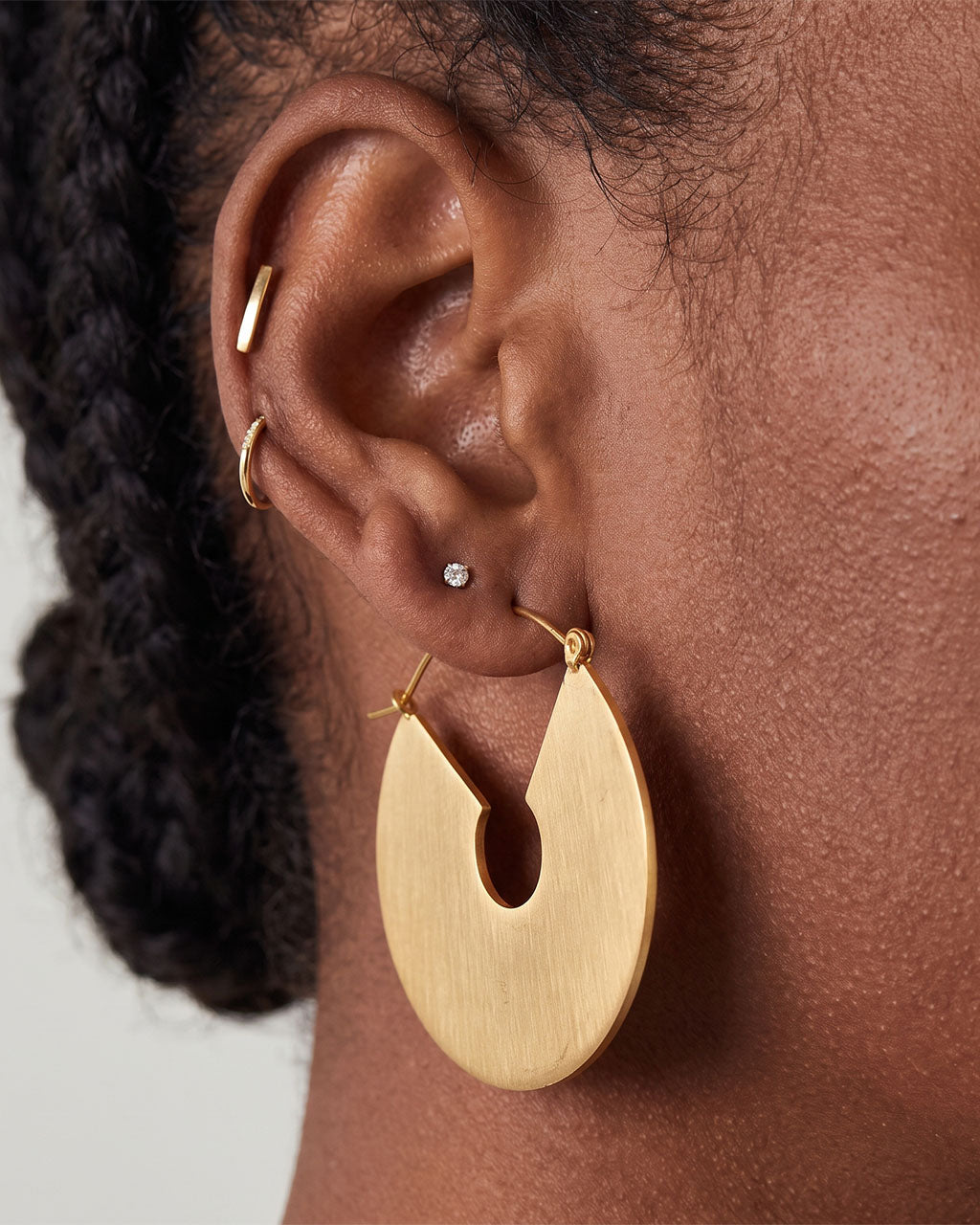 Brushed Fan Statement Hoop Waterproof Gold Earrings