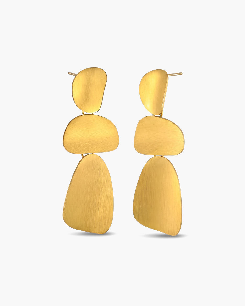 Sculptural Brushed Triple Pebble Waterproof Gold Earrings