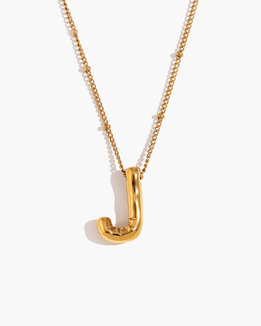Bubble Initial Beaded Chain Waterproof Gold Necklace