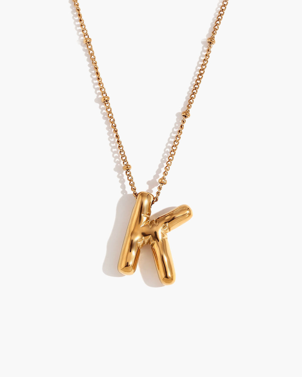 Bubble Initial Beaded Chain Waterproof Gold Necklace