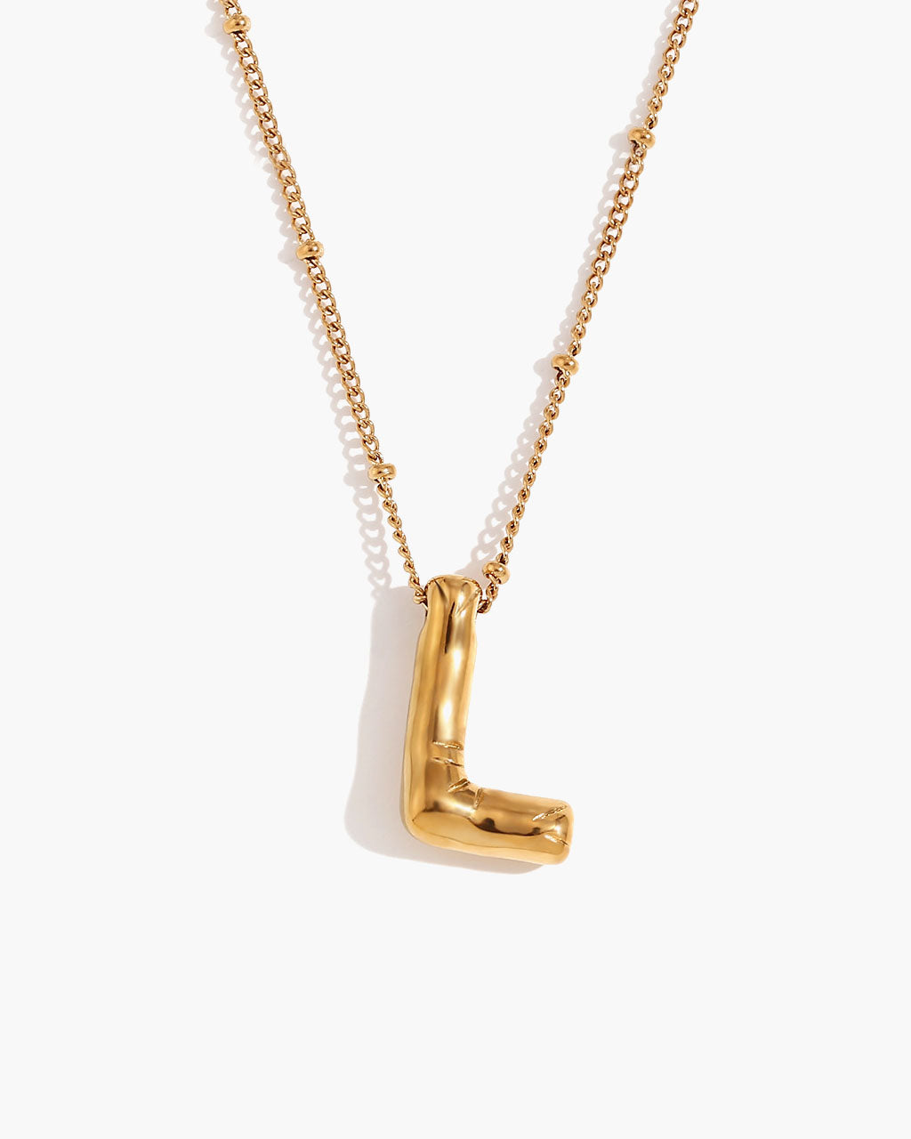 Bubble Initial Beaded Chain Waterproof Gold Necklace