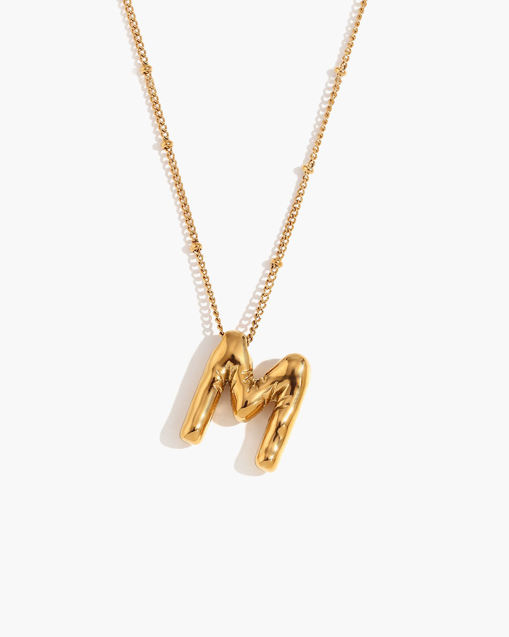 Bubble Initial Beaded Chain Waterproof Gold Necklace