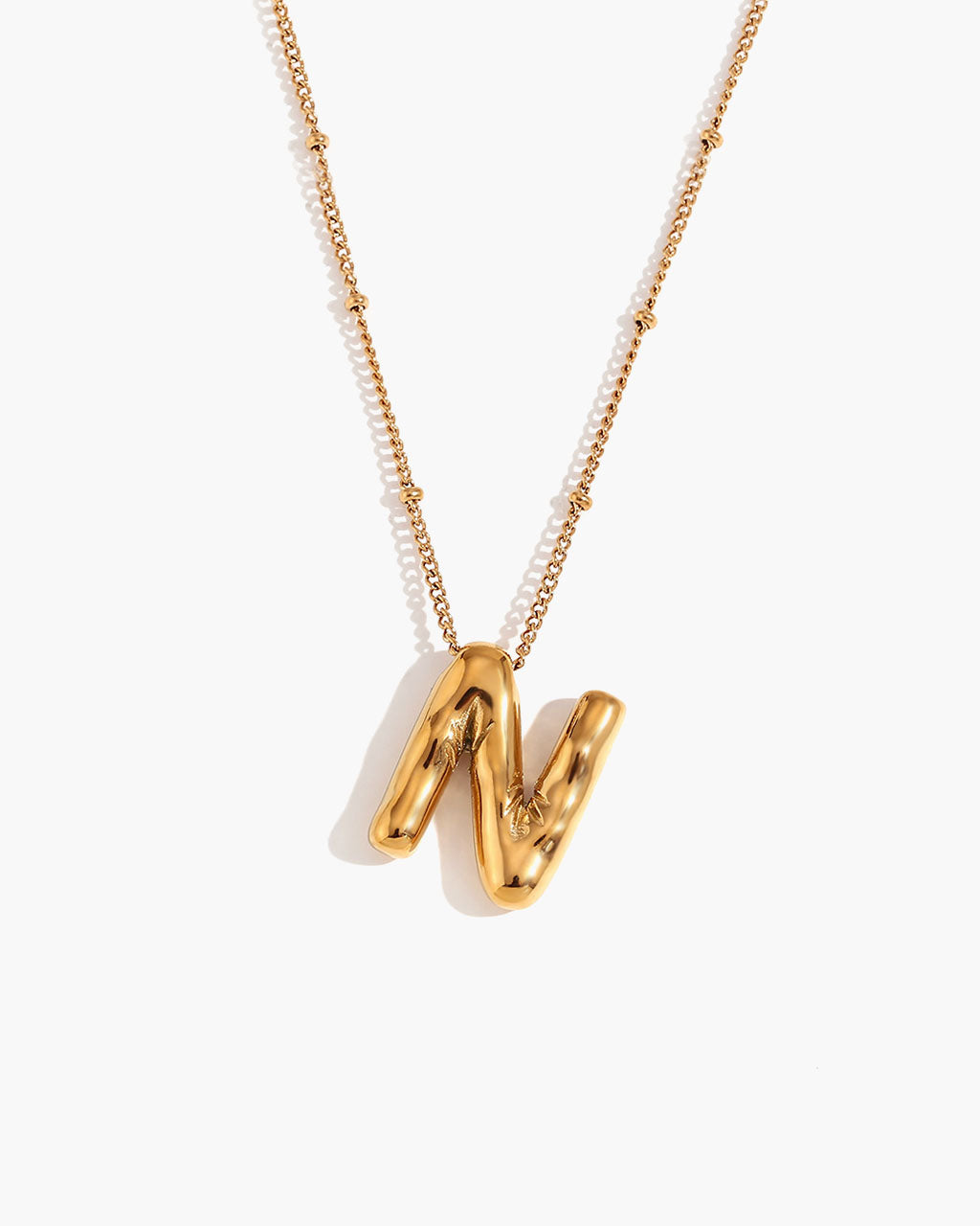 Bubble Initial Beaded Chain Waterproof Gold Necklace