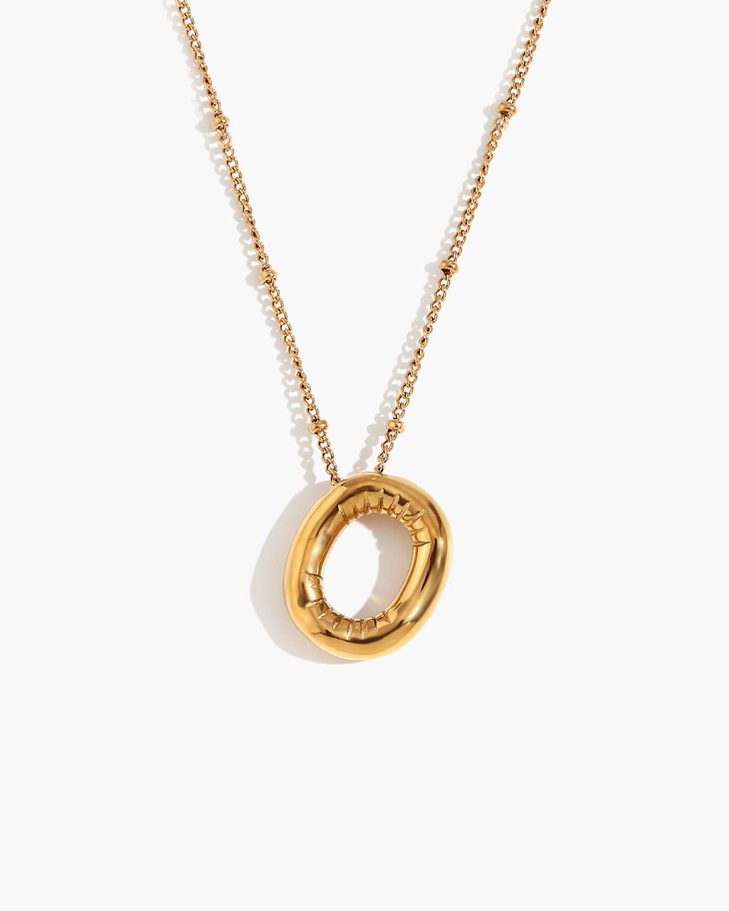 Bubble Initial Beaded Chain Waterproof Gold Necklace