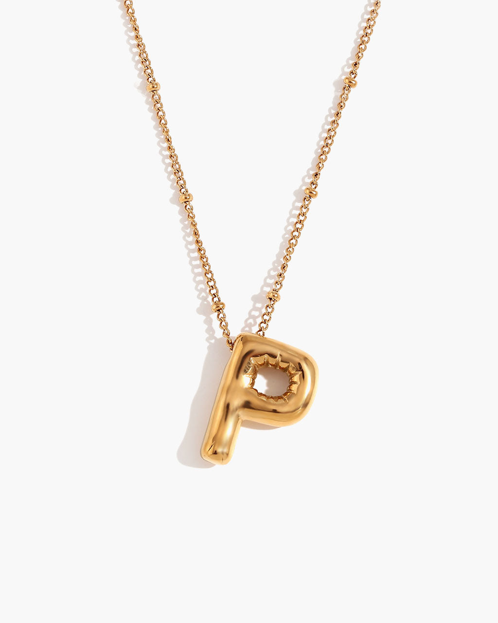Bubble Initial Beaded Chain Waterproof Gold Necklace