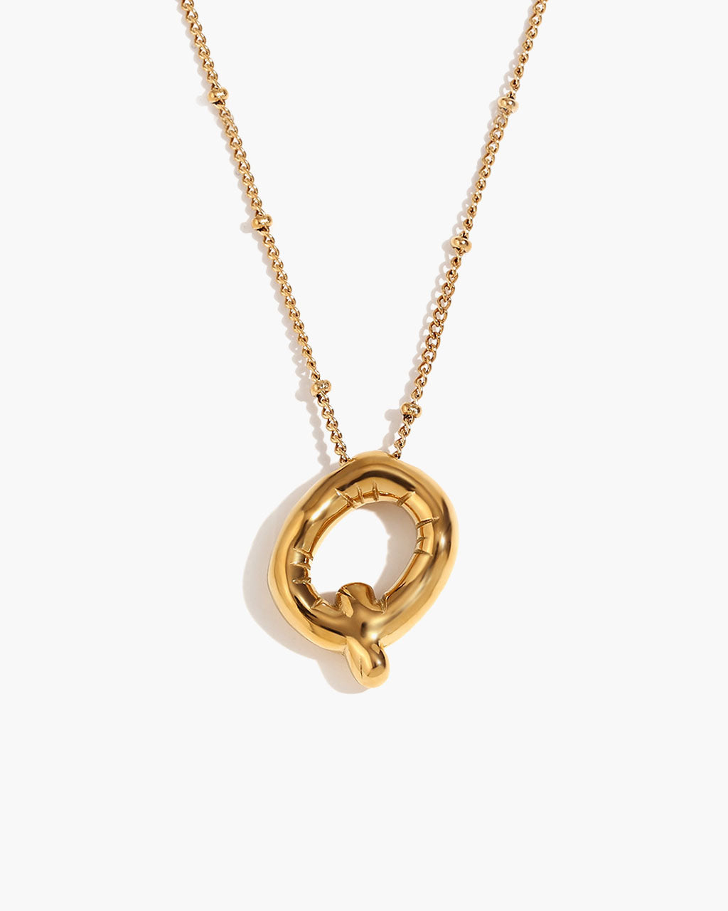 Bubble Initial Beaded Chain Waterproof Gold Necklace
