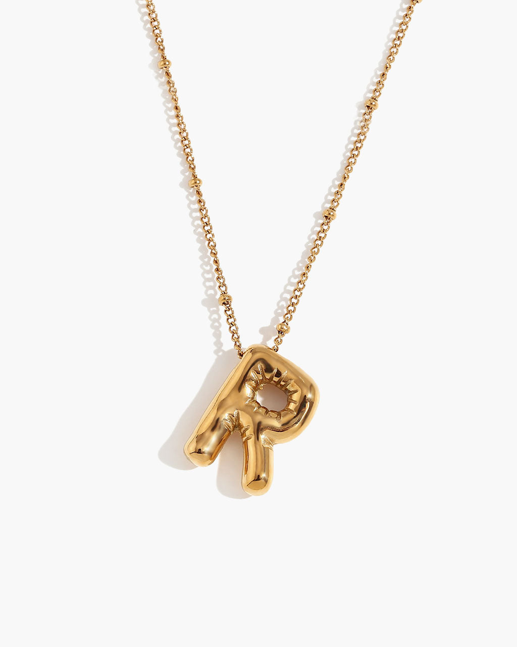 Bubble Initial Beaded Chain Waterproof Gold Necklace