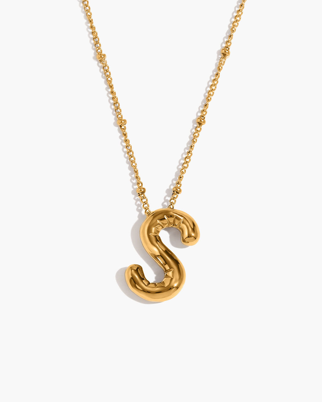Bubble Initial Beaded Chain Waterproof Gold Necklace