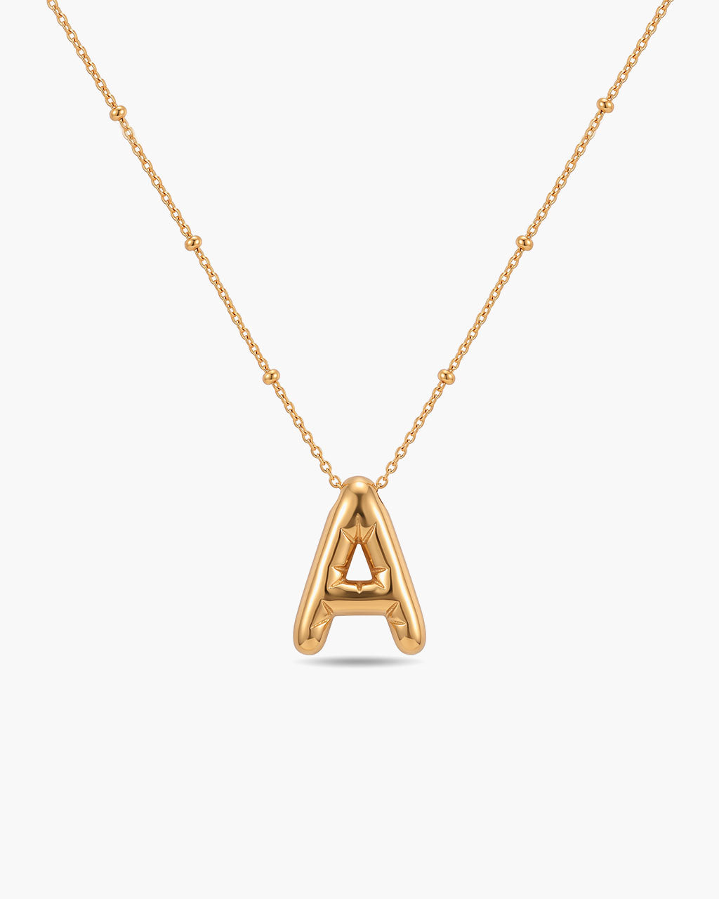 Bubble Initial Beaded Chain Waterproof Gold Necklace