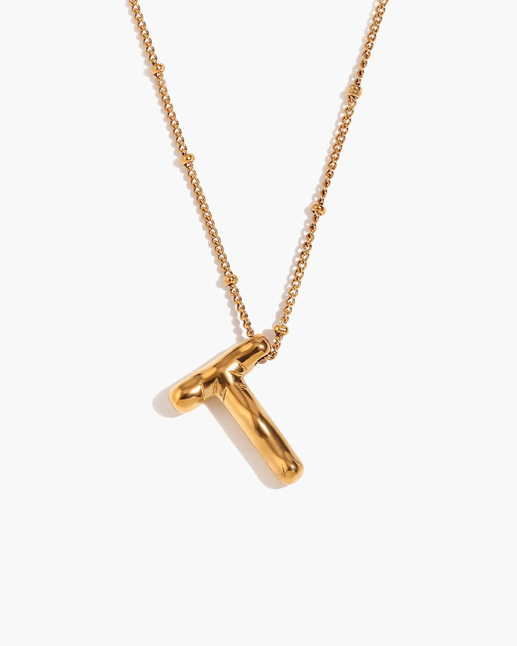Bubble Initial Beaded Chain Waterproof Gold Necklace