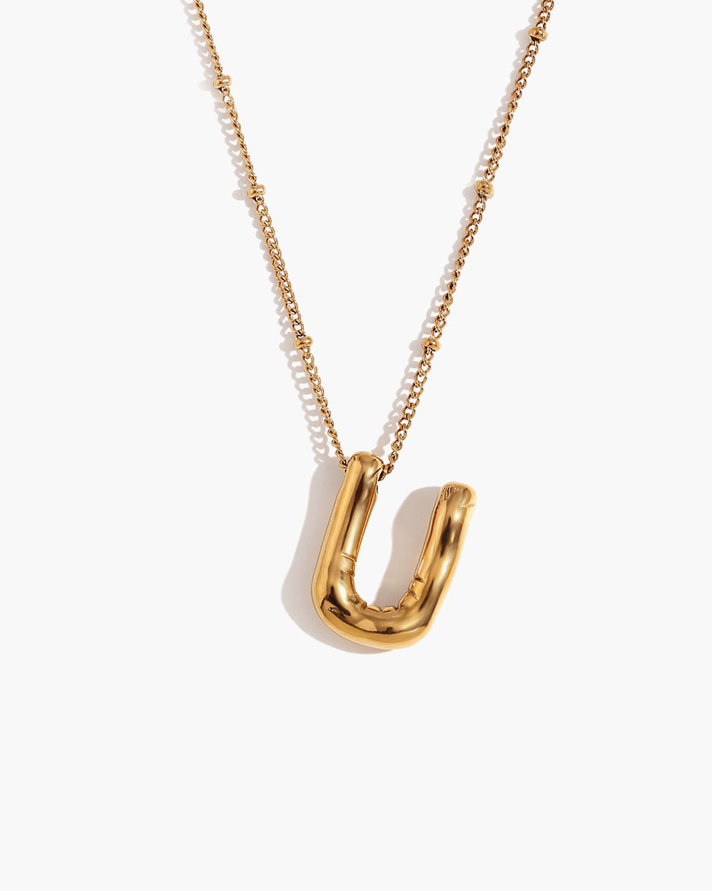 Bubble Initial Beaded Chain Waterproof Gold Necklace