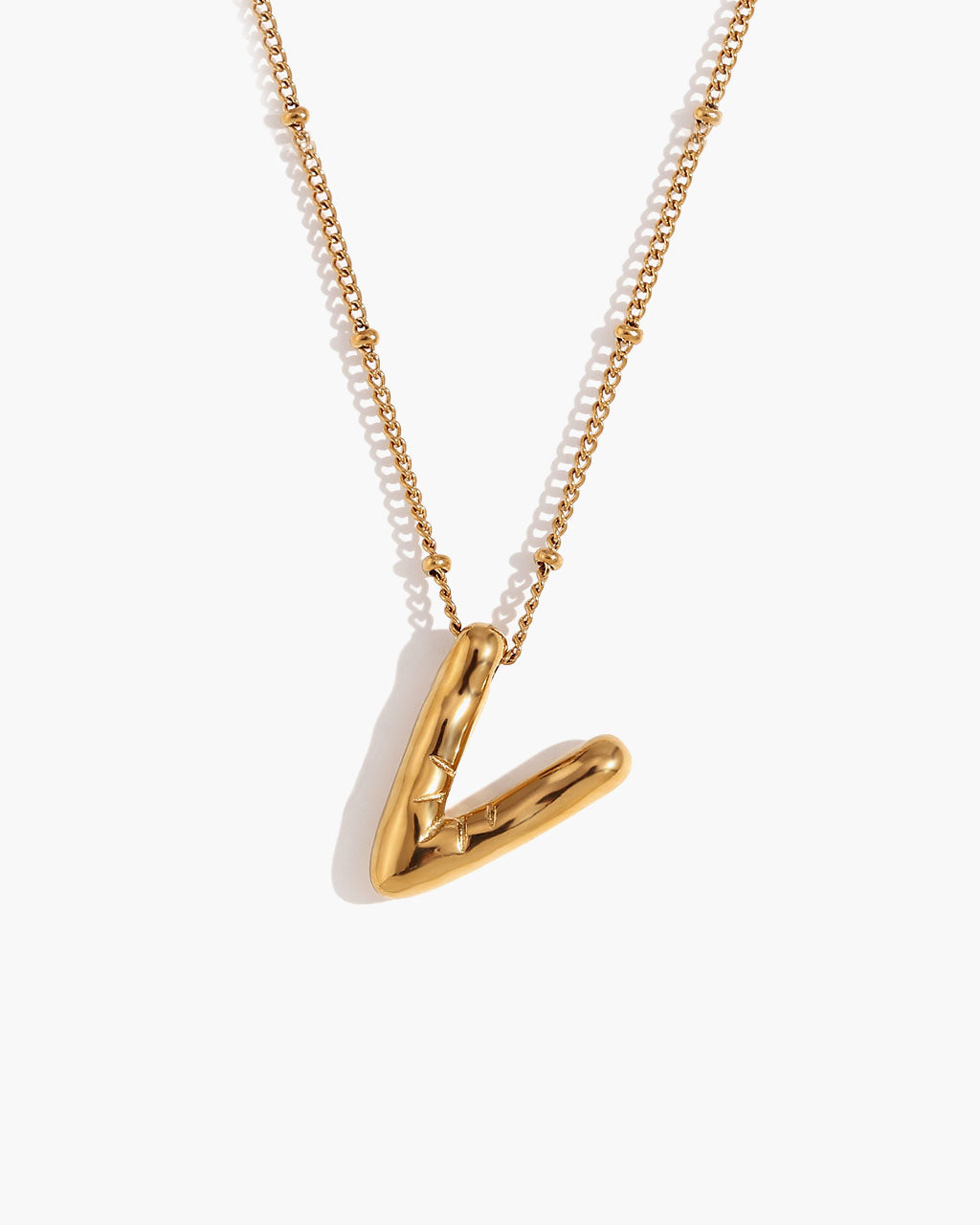 Bubble Initial Beaded Chain Waterproof Gold Necklace