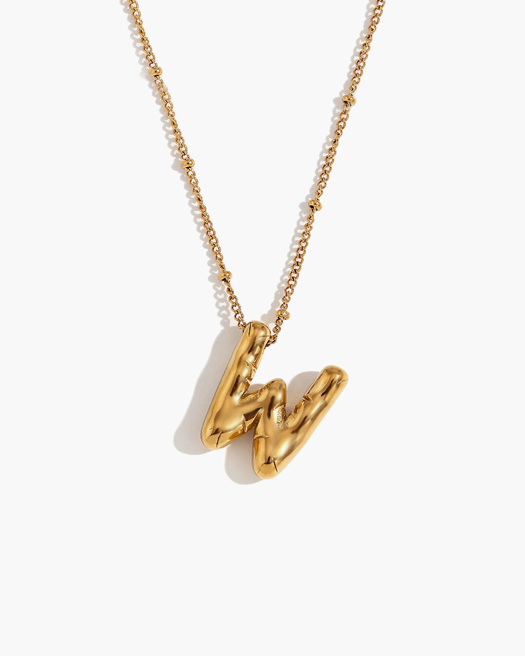 Bubble Initial Beaded Chain Waterproof Gold Necklace