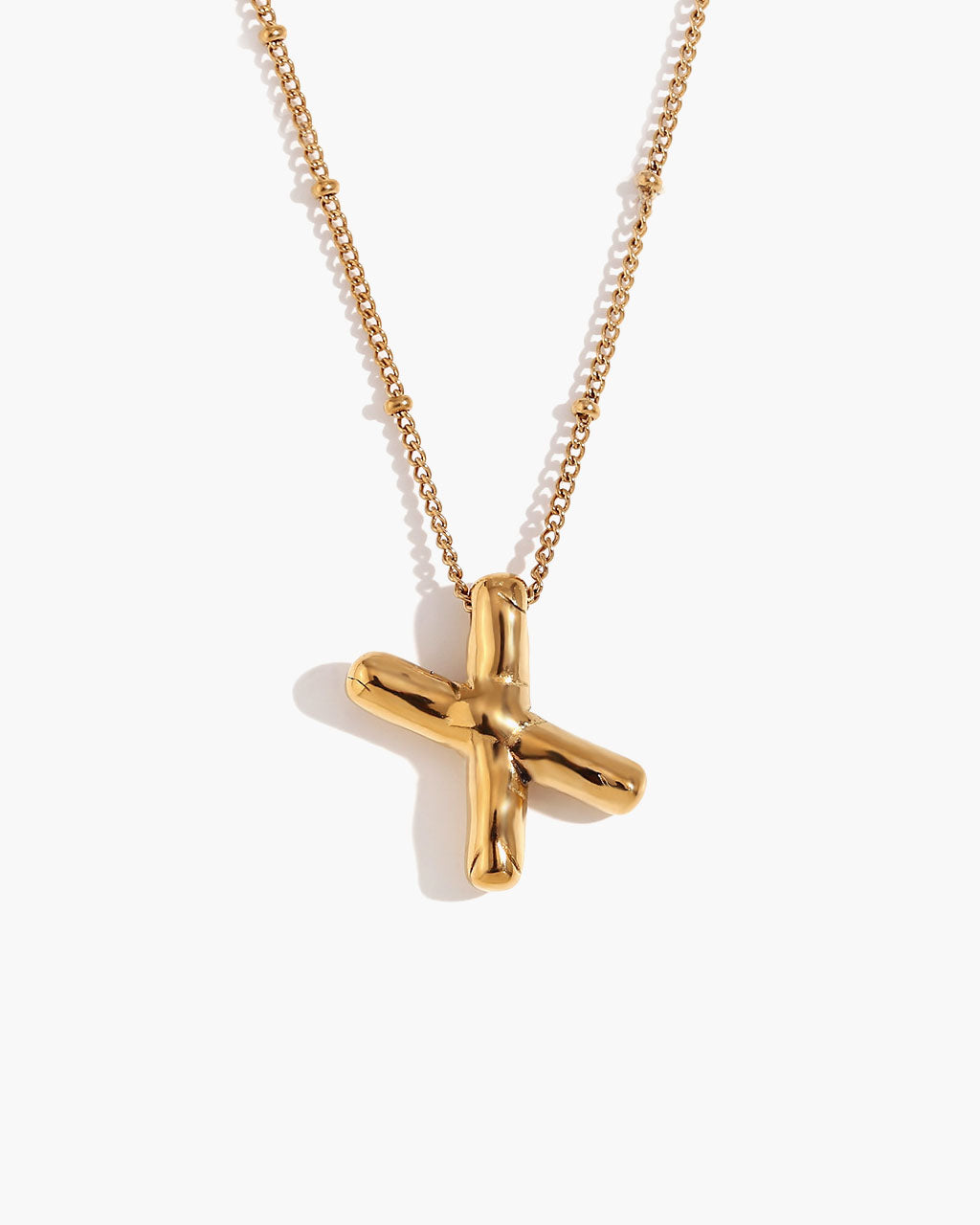 Bubble Initial Beaded Chain Waterproof Gold Necklace