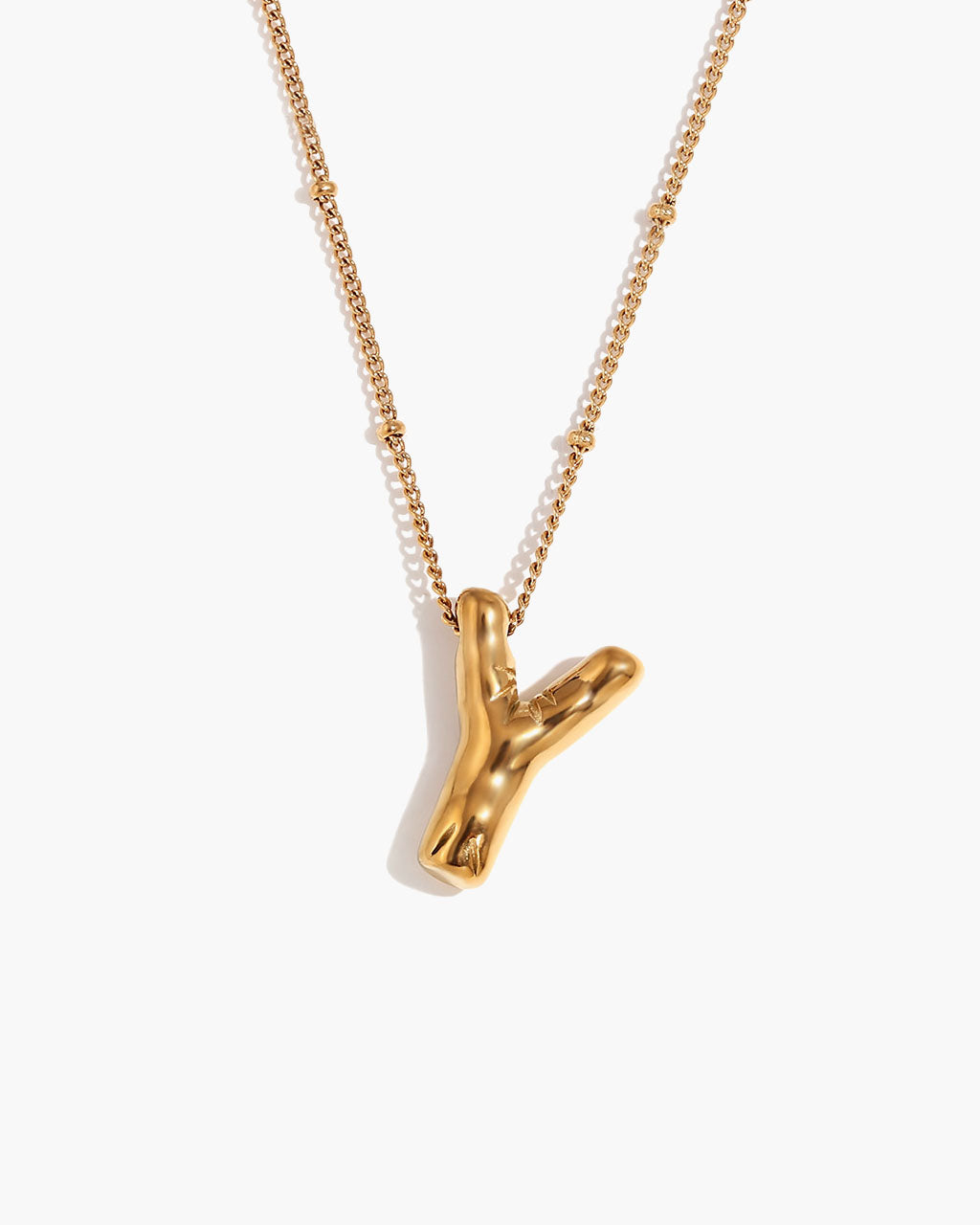 Bubble Initial Beaded Chain Waterproof Gold Necklace