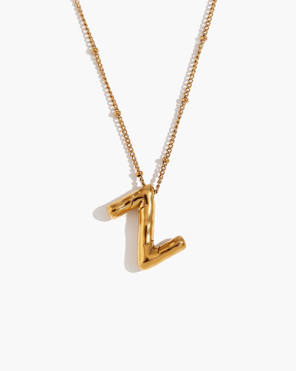 Bubble Initial Beaded Chain Waterproof Gold Necklace