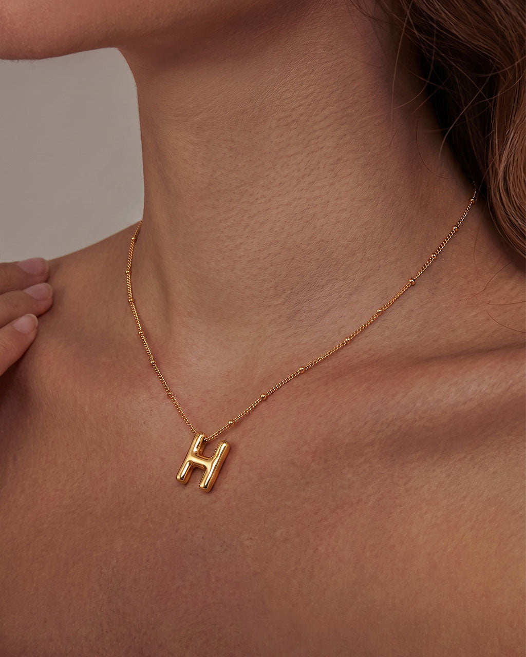 Bubble Initial Beaded Chain Waterproof Gold Necklace