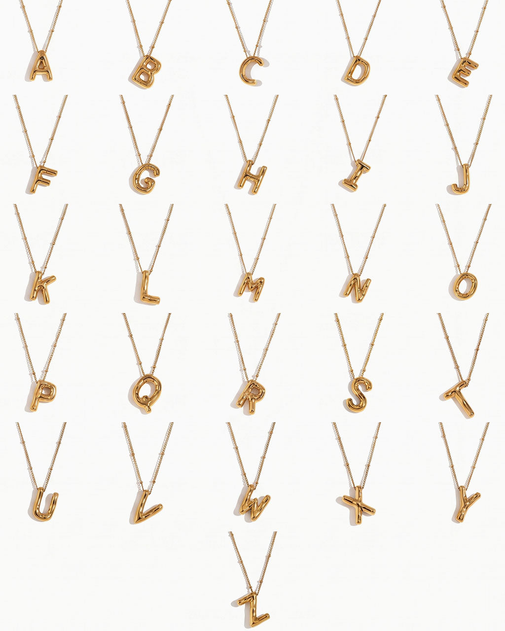 Bubble Initial Beaded Chain Waterproof Gold Necklace