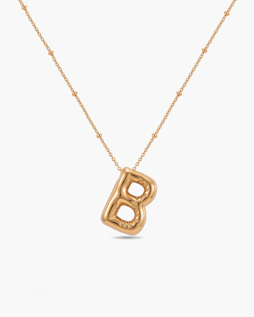 Bubble Initial Beaded Chain Waterproof Gold Necklace