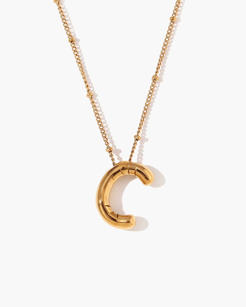 Bubble Initial Beaded Chain Waterproof Gold Necklace