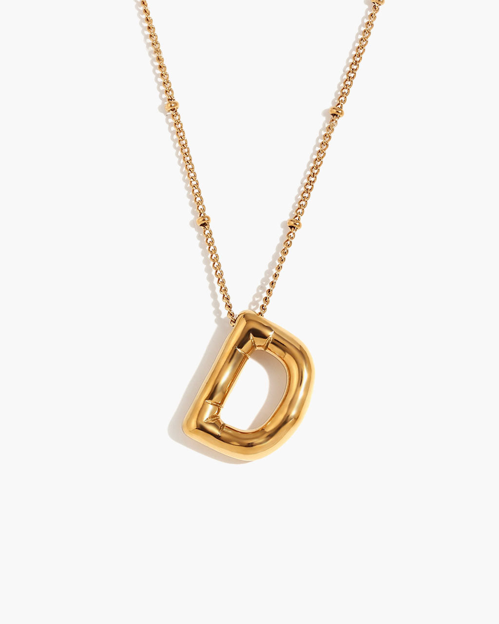 Bubble Initial Beaded Chain Waterproof Gold Necklace
