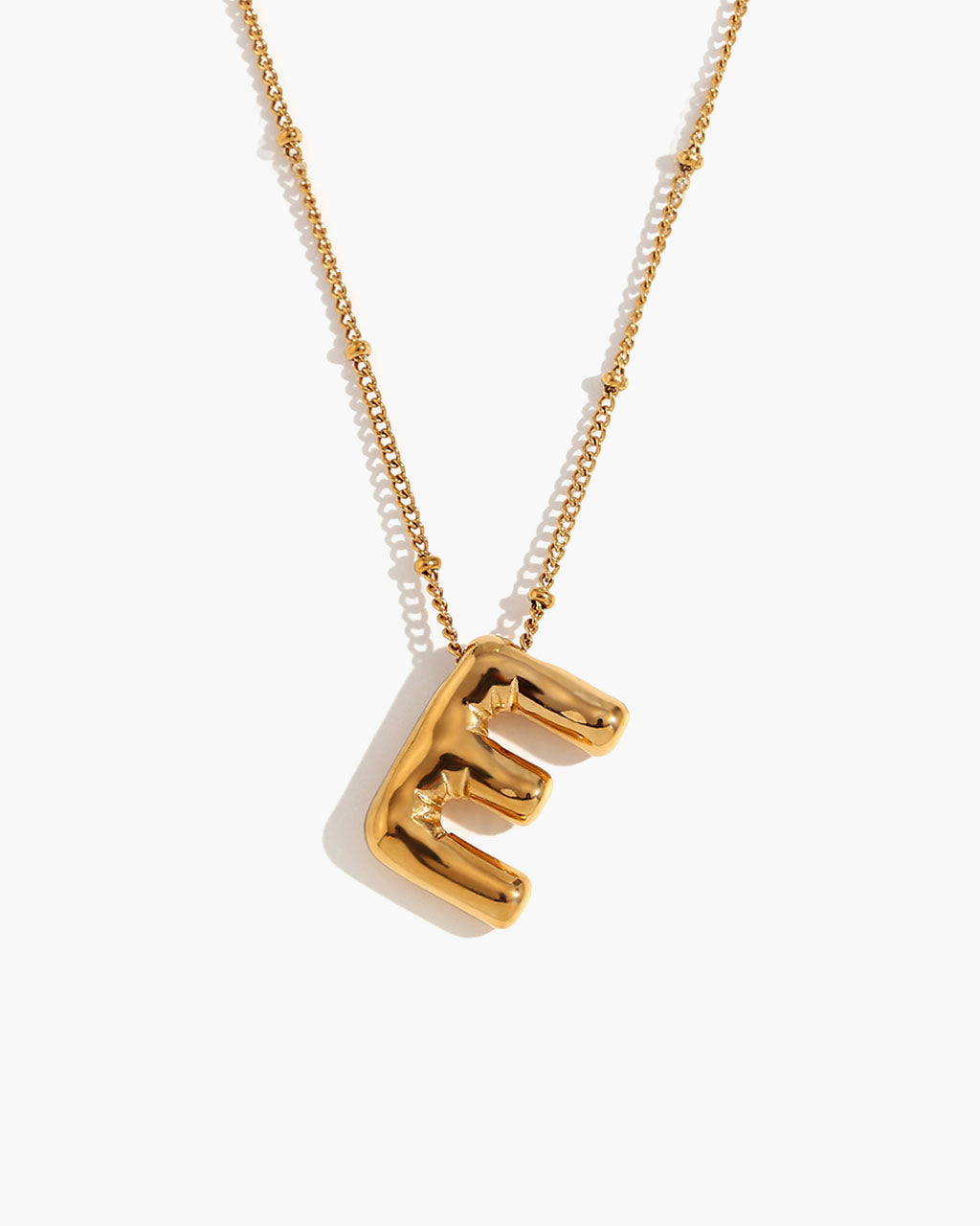 Bubble Initial Beaded Chain Waterproof Gold Necklace