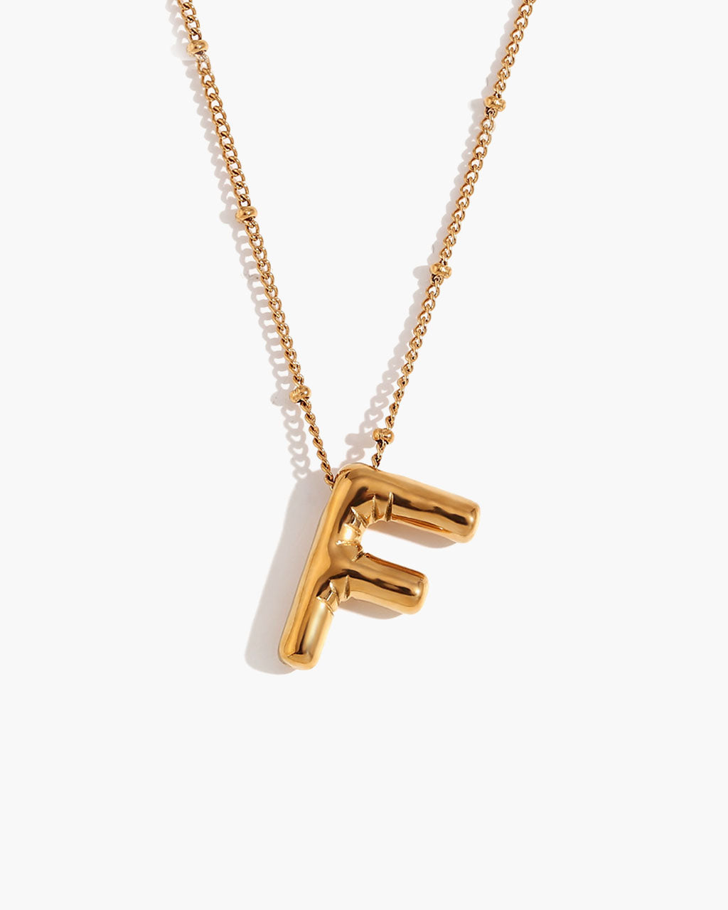 Bubble Initial Beaded Chain Waterproof Gold Necklace
