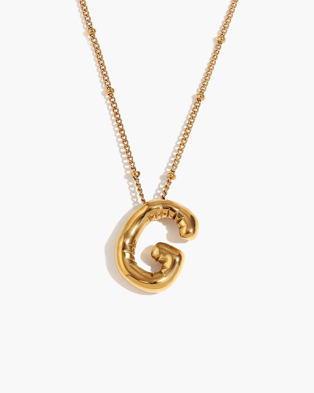 Bubble Initial Beaded Chain Waterproof Gold Necklace