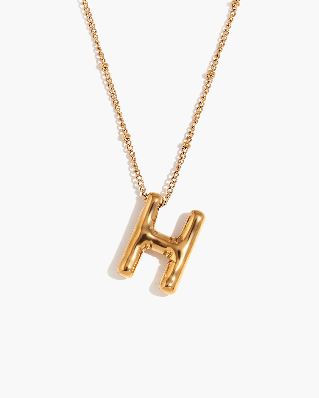 Bubble Initial Beaded Chain Waterproof Gold Necklace