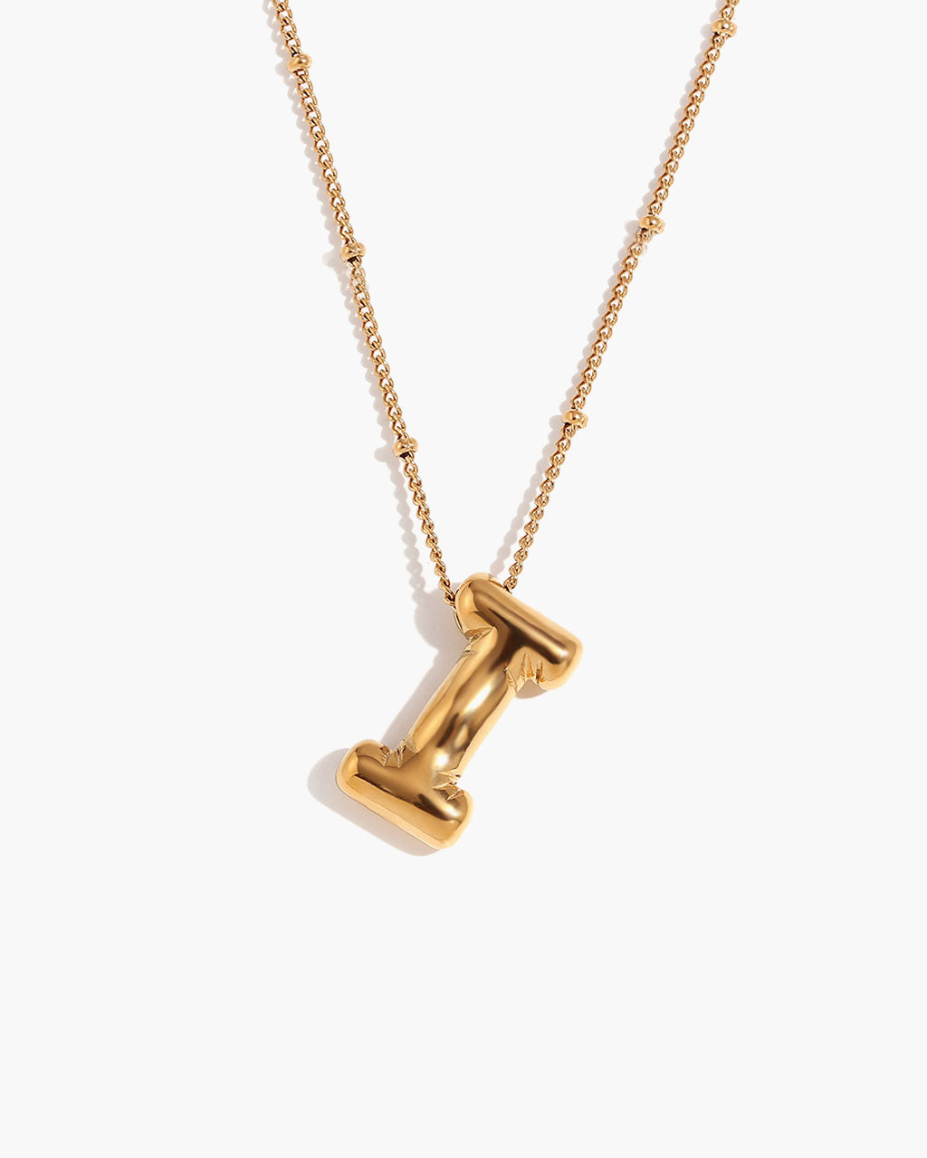 Bubble Initial Beaded Chain Waterproof Gold Necklace