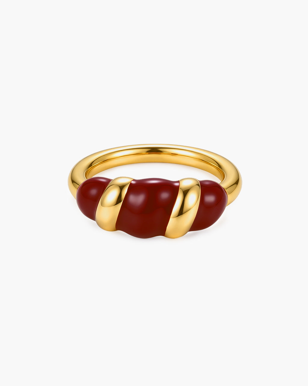 Burgundy Enamel Ribbed Dome Waterproof Gold Ring