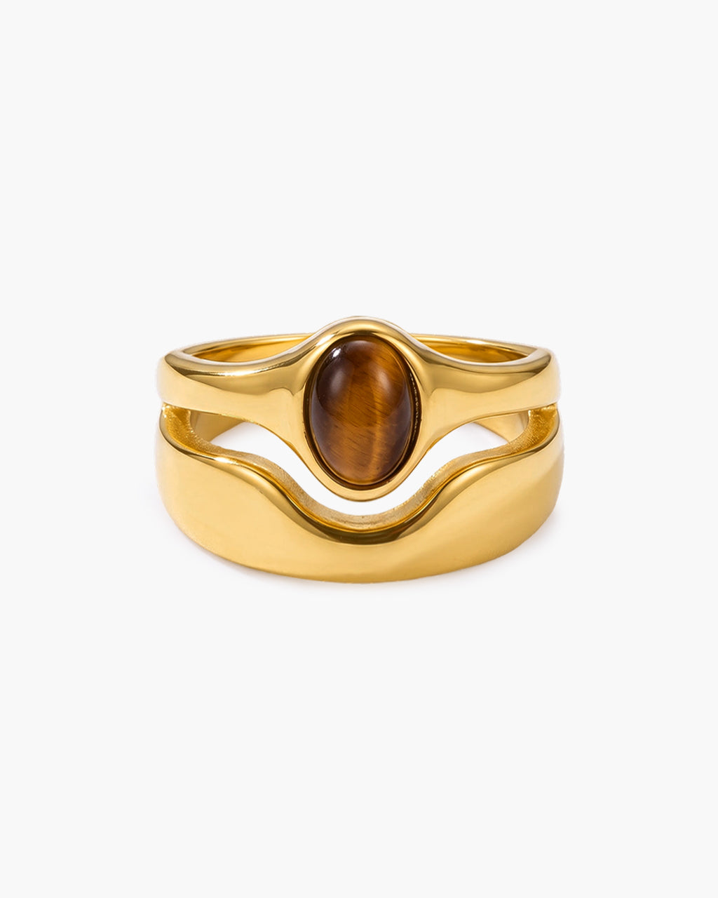 Cabochon Double Band Illusion Waterproof Gold Ring