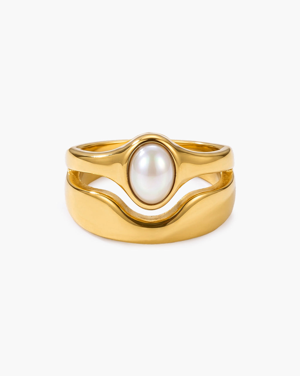 Cabochon Double Band Illusion Waterproof Gold Ring