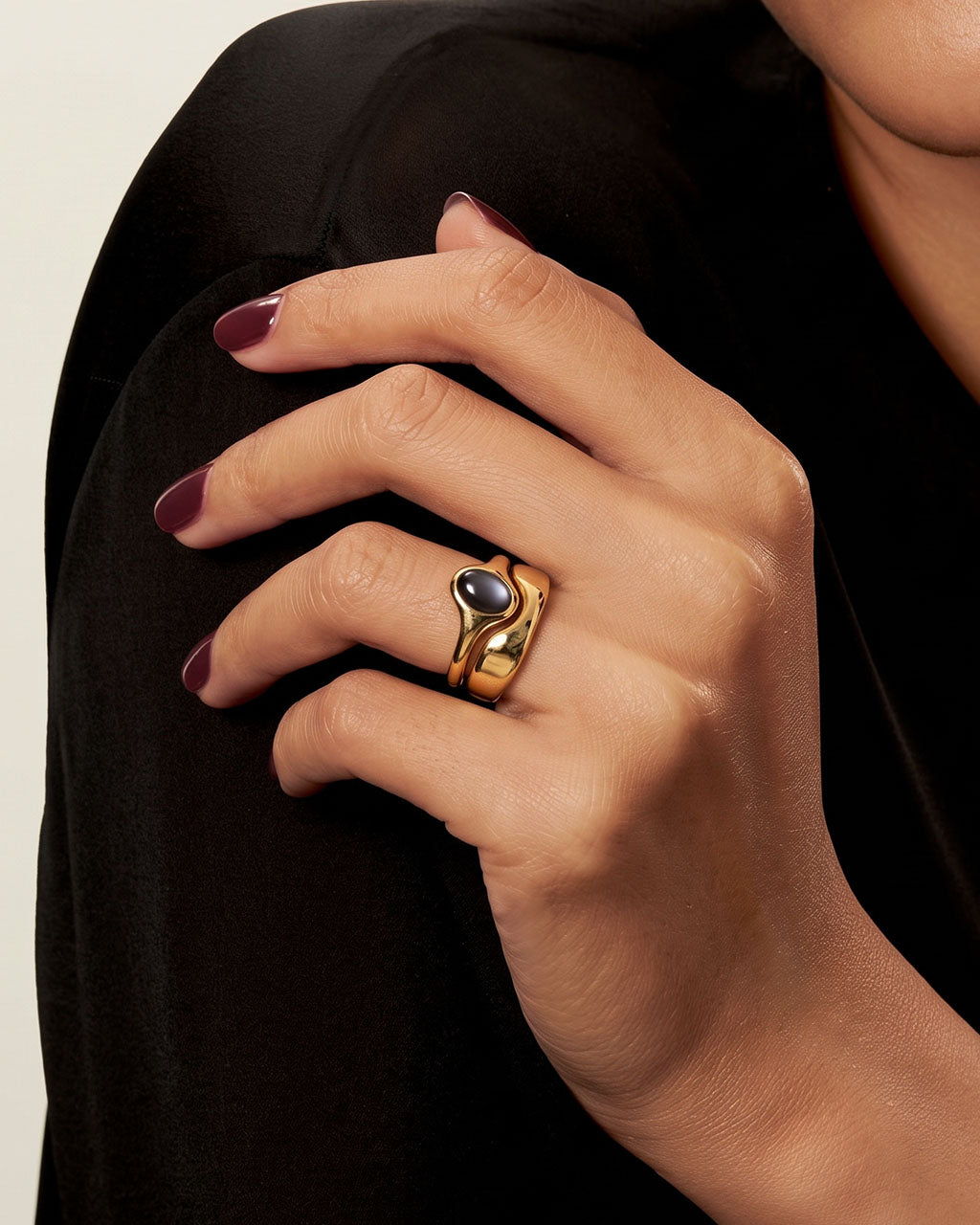 Cabochon Double Band Illusion Waterproof Gold Ring